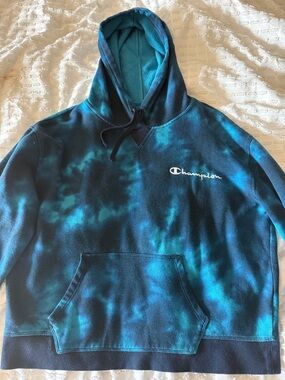 Champion Teal & Navy Tie-Dye Pullover Hoodie